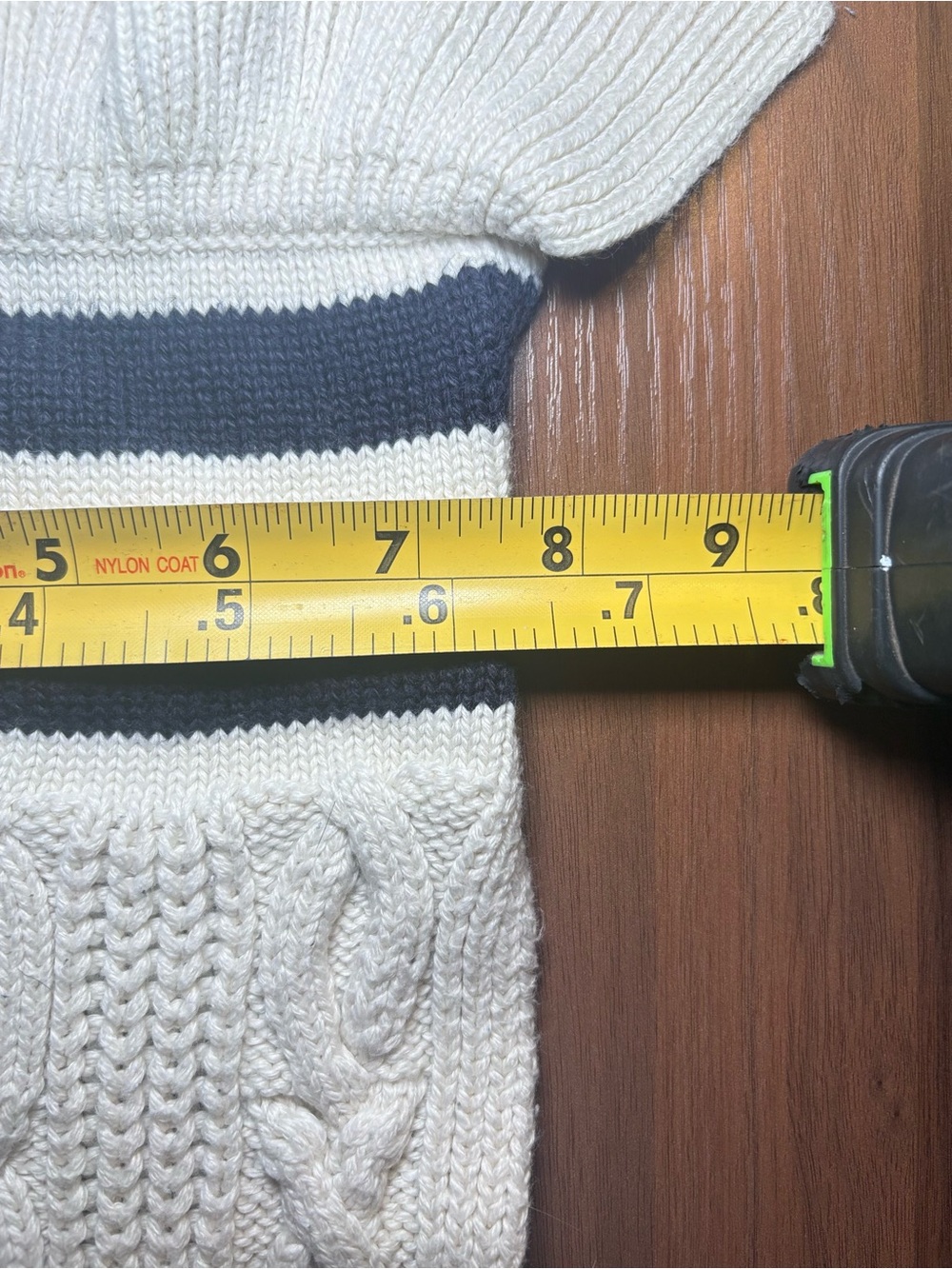 Polo Ralph Lauren Cable Knit Scarf Cream Navy Stripe Ruffle Trim Pink Pony Soft - Picture 8 of 9